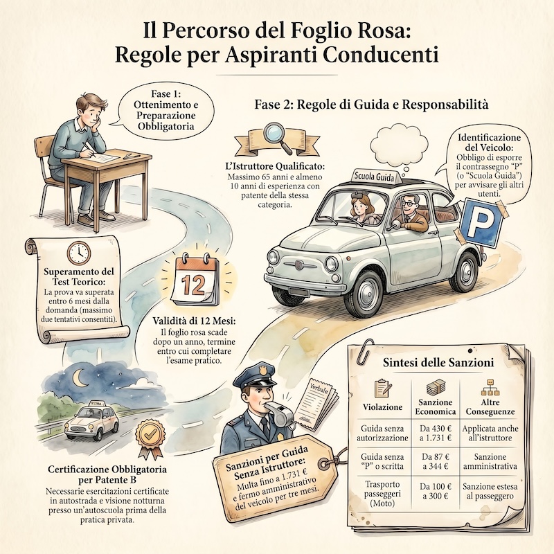 Infografica: Esercitazioni di guida e foglio rosa
