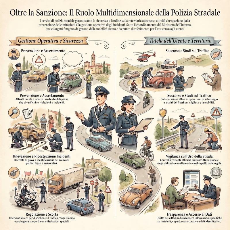 Infografica: Funzioni principali della polizia stradale