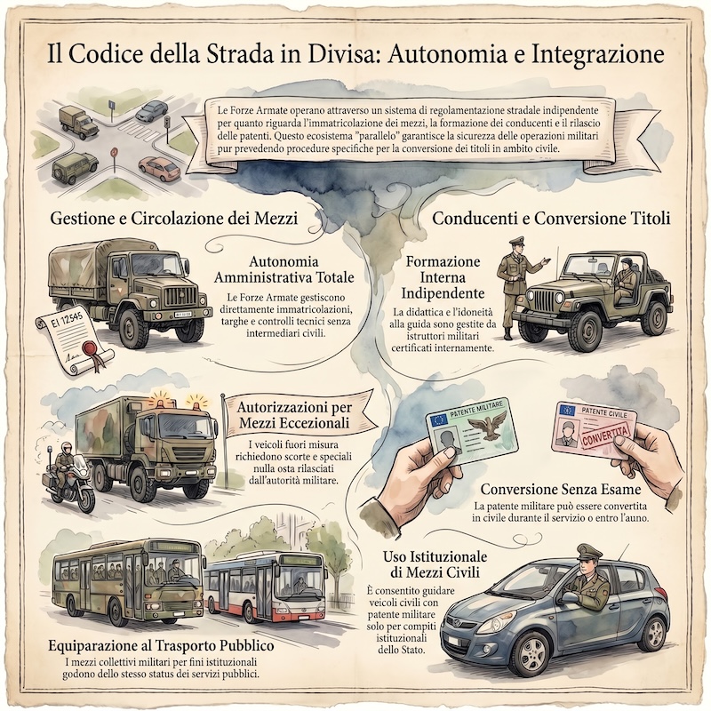Infografica: Veicoli e patenti militari: regole principali