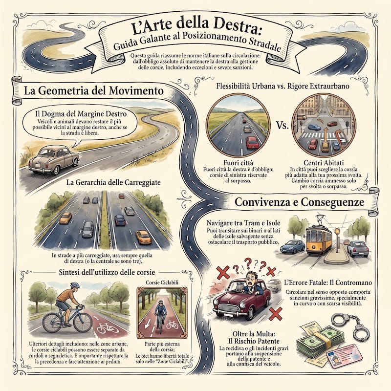 Infografica: Posizione corretta dei veicoli sulla carreggiata