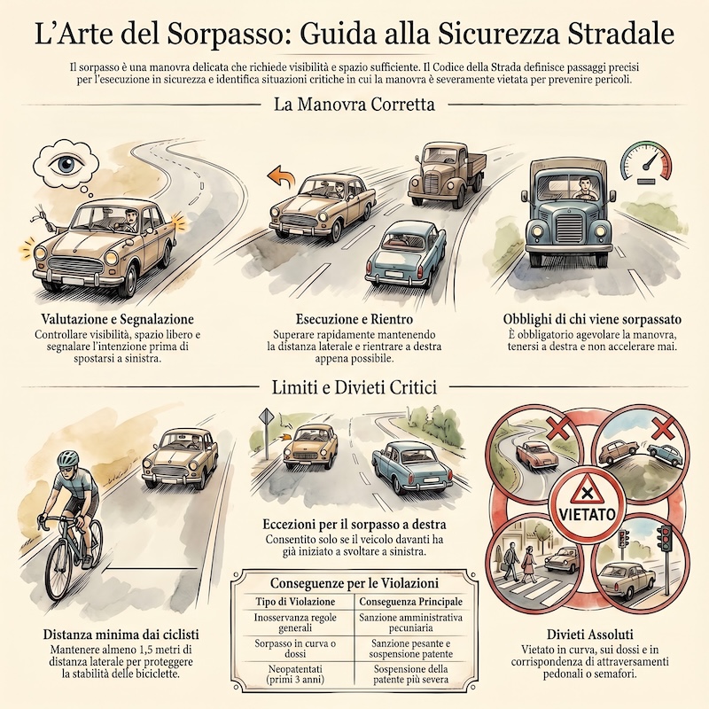 Infografica: Sorpasso: regole, divieti e sicurezza