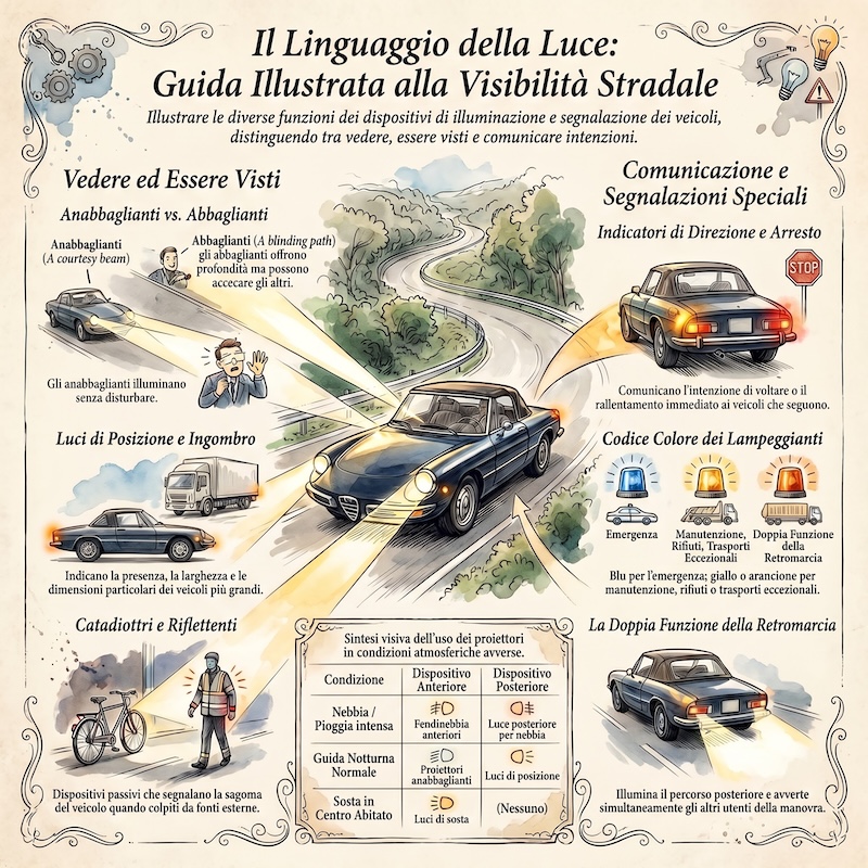 Infografica: Luci e segnalazioni dei veicoli