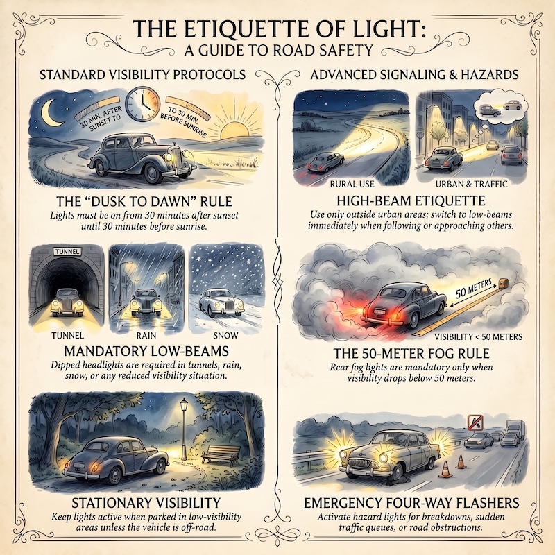 Infographic: Proper use of vehicle lights and signals