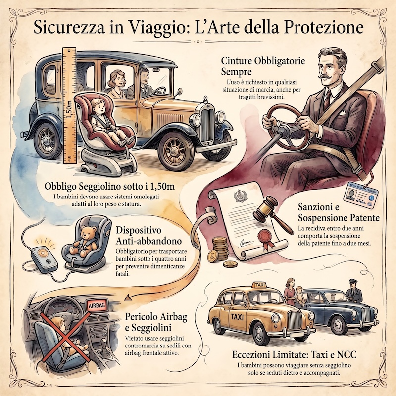 Infografica: Cinture di sicurezza e seggiolini per bambini