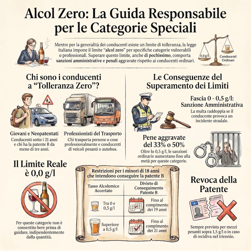 Infografica: Alcol zero per giovani e conducenti professionali