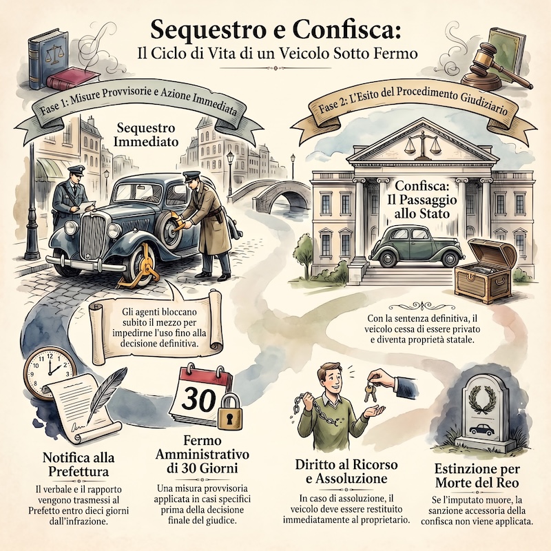 Infografica: Confisca e fermo del veicolo nei reati