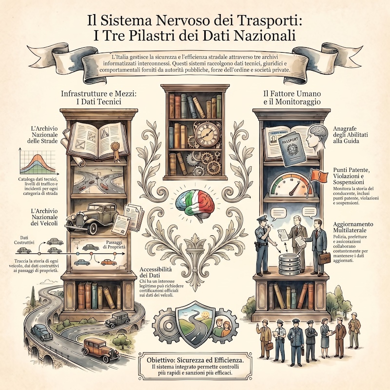 Infografica: Organizzazione archivi strade, veicoli e conducenti