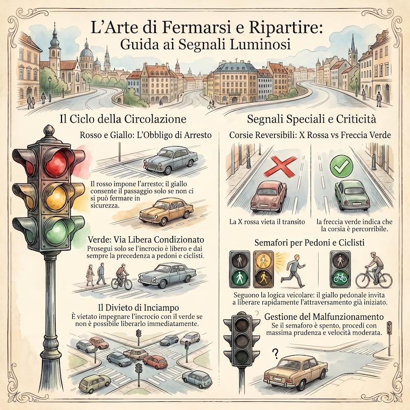 Infografica: Semafori e segnali luminosi: regole e significato