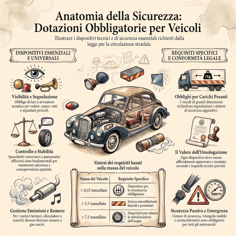 Infografica: Dispositivi obbligatori dei veicoli a motore